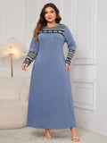 Plus Size Printed Round Neck Long Sleeve Dress - Trendsi