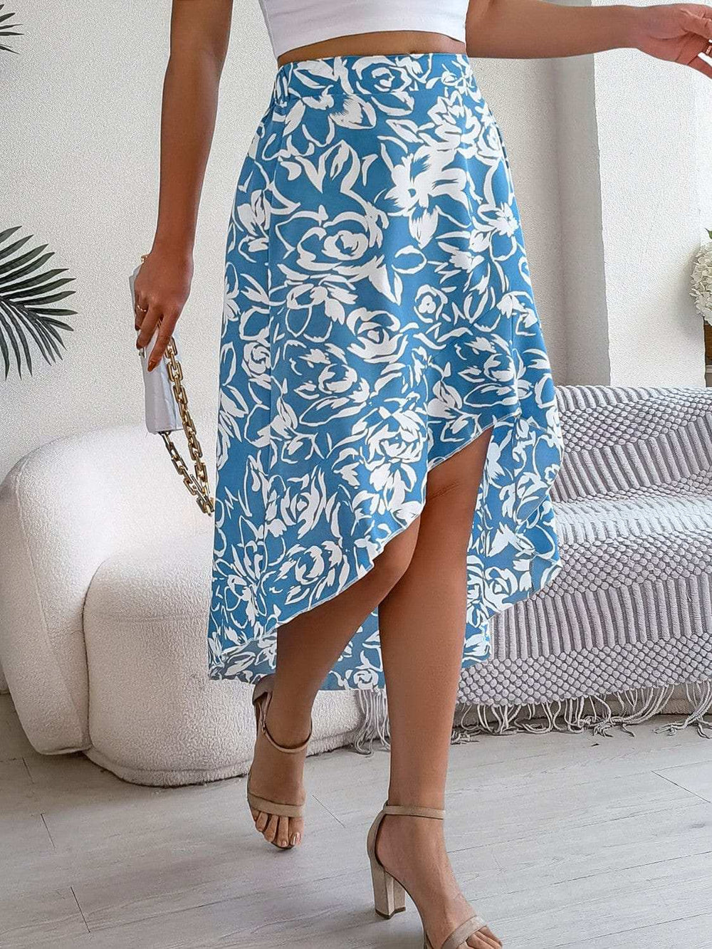 High-Low Printed High Waist Skirt - Trendsi - Flyclothing LLC