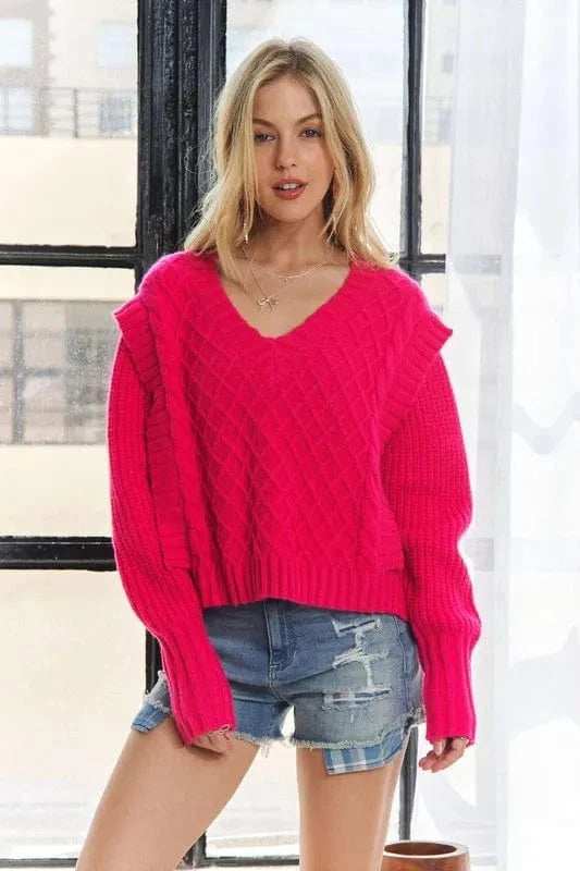ADORA Ruffle Detail Adorable Sweater - Trendsi - Flyclothing LLC