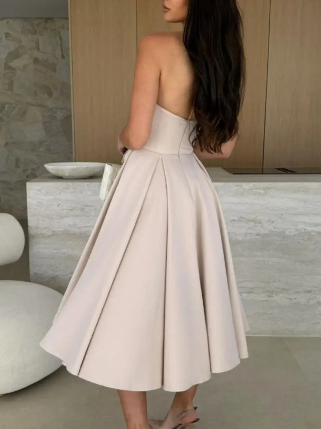 Solid Color Tube Midi Dress - Trendsi - Flyclothing LLC