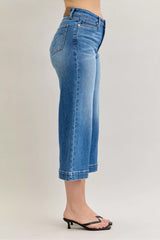 Judy Blue Mid Rise Crop Wide Leg Jeans - Trendsi - Flyclothing LLC
