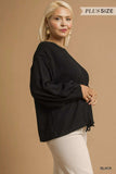 Umgee Full Size Linen Long Sleeve Top with Drawstring Plus Size - Trendsi - Flyclothing LLC