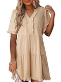 Tiered Notched Short Sleeve Mini Dress - Trendsi - Flyclothing LLC