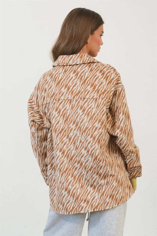 HYFVE Zebra Print Snap Down Long Sleeve Shacket - Trendsi - Flyclothing LLC