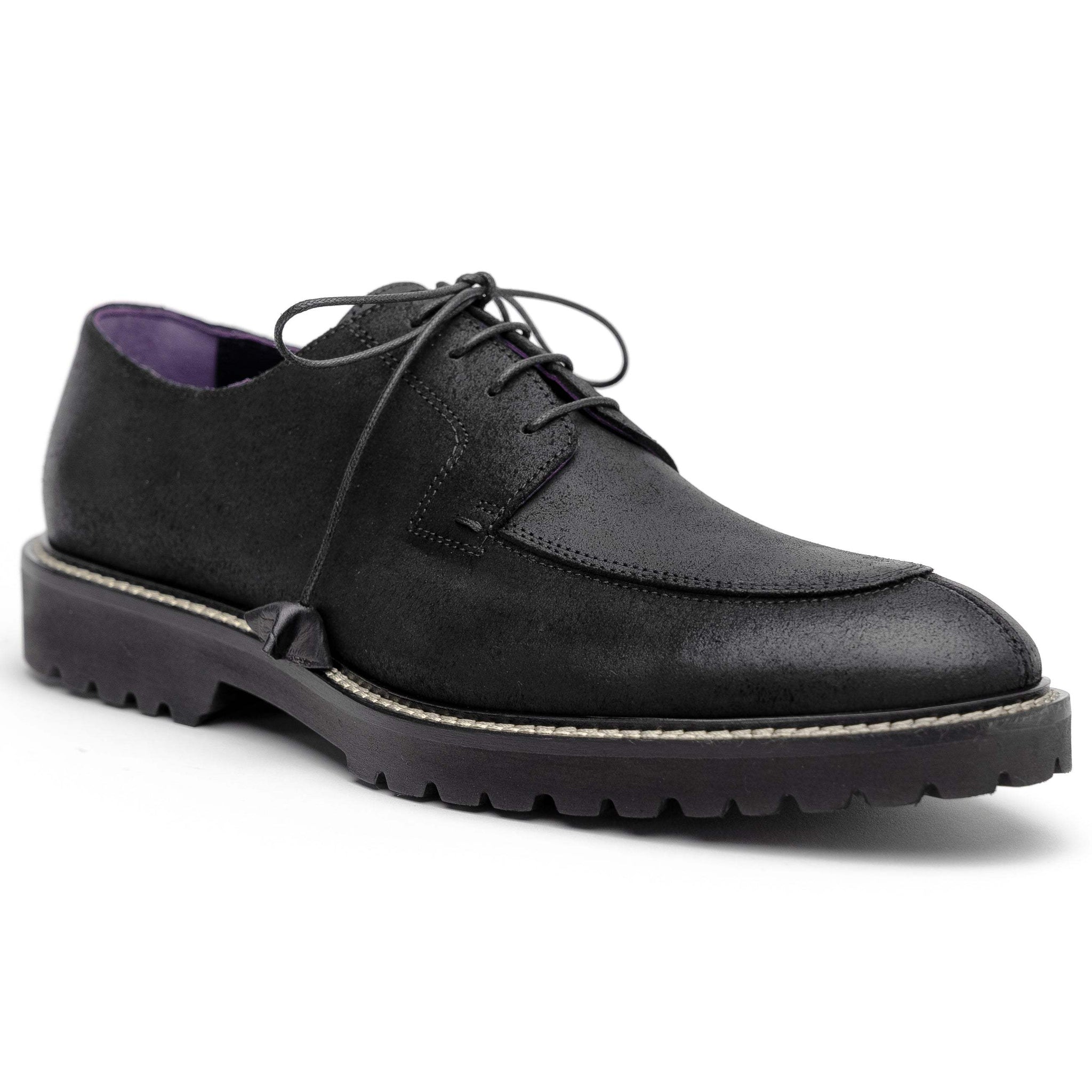 26-224-BLK CAMPO Sueded Goatskin Lace Up with Wax Finish, Black - Zelli Italia - Flyclothing LLC