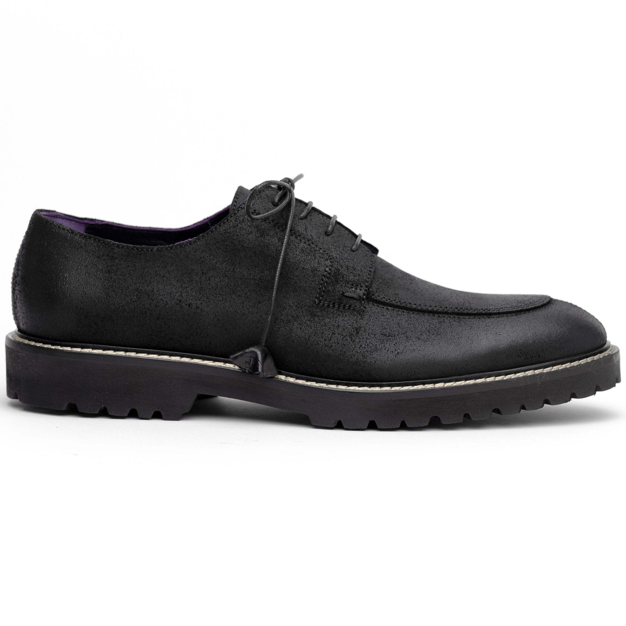 26-224-BLK CAMPO Sueded Goatskin Lace Up with Wax Finish, Black - Zelli Italia - Flyclothing LLC
