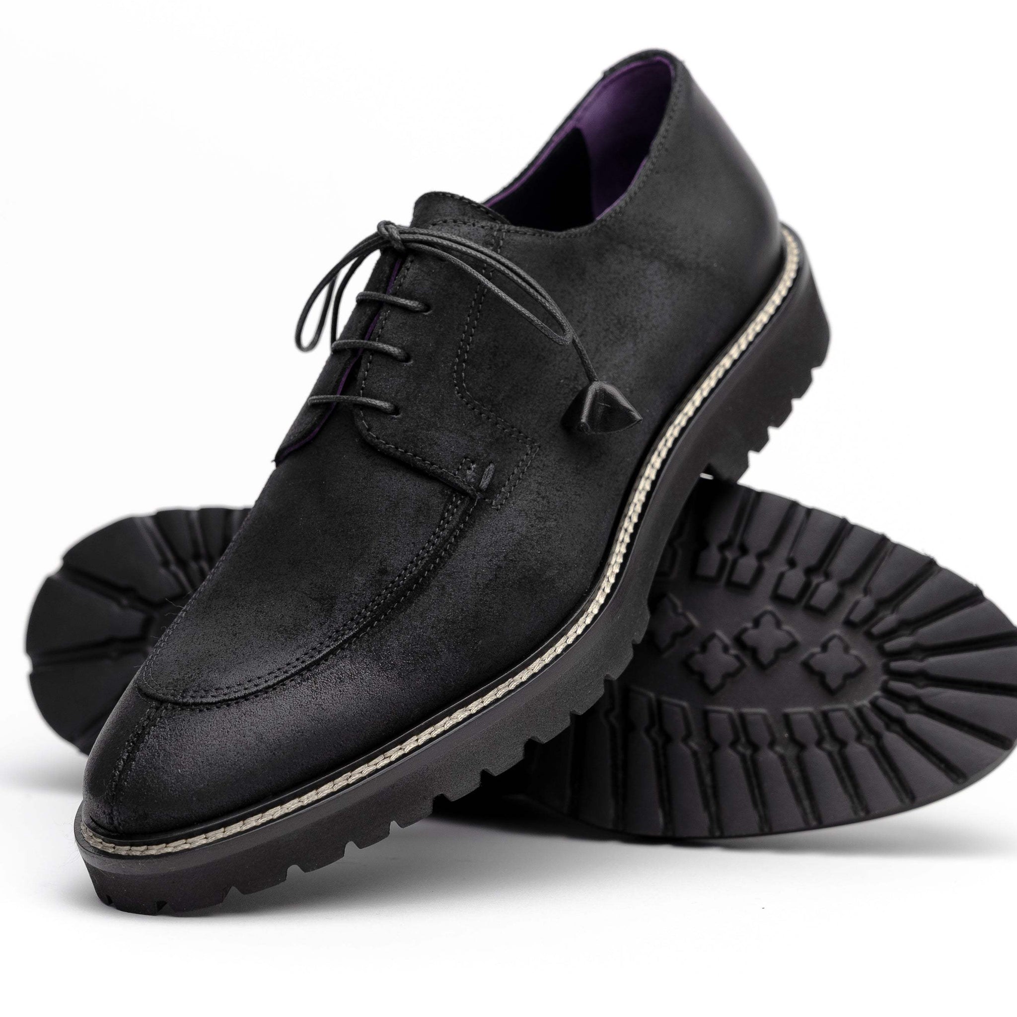 26-224-BLK CAMPO Sueded Goatskin Lace Up with Wax Finish, Black - Zelli Italia - Flyclothing LLC