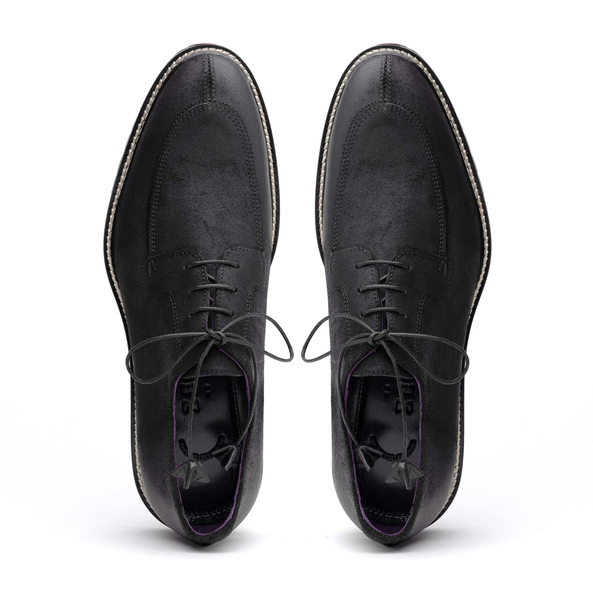 26-224-BLK CAMPO Sueded Goatskin Lace Up with Wax Finish, Black - Zelli Italia - Flyclothing LLC