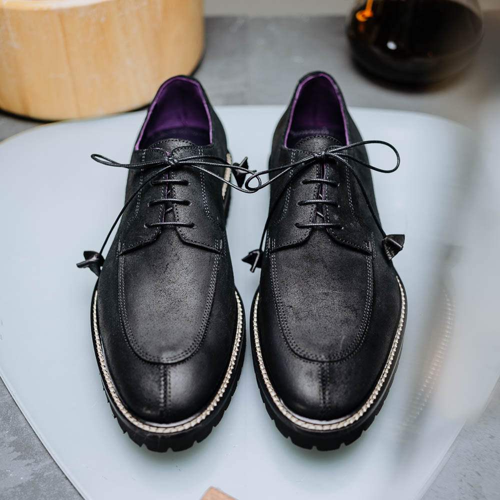 26-224-BLK CAMPO Sueded Goatskin Lace Up with Wax Finish, Black - Zelli Italia - Flyclothing LLC