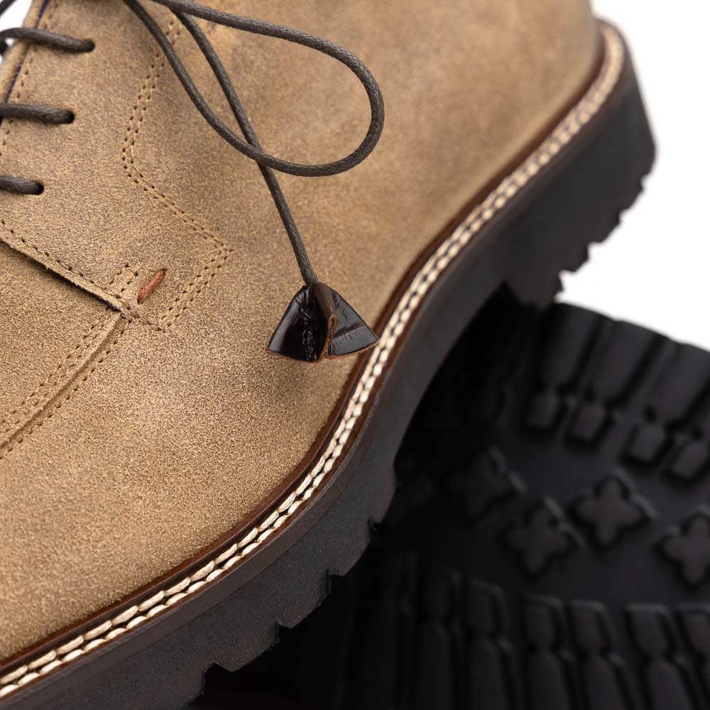 26-224-OAK CAMPO Sueded Goatskin Lace Up with Wax Finish, Oak - Zelli Italia - Flyclothing LLC