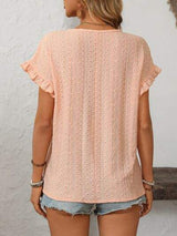 Mandy Eyelet Round Neck Short Sleeve Top - Trendsi - Flyclothing LLC