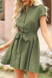 Tied Button Up Short Sleeve Dress - Trendsi