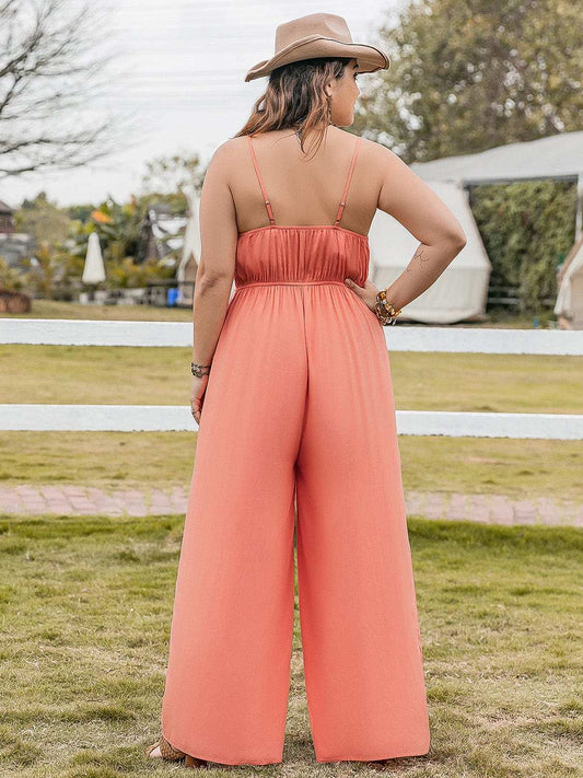 Plus Size Lace Detail Spaghetti Strap Wide Leg Jumpsuit - Trendsi - Flyclothing LLC