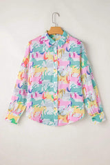 Horse Print Collared Neck Long Sleeve Shirt - Trendsi - Flyclothing LLC