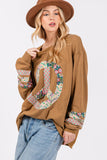 SAGE + FIG Peace Applique Patch Long Sleeve Top - Trendsi