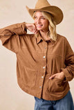 BiBi Corduroy Relaxed Fit Shacket with Back Pleat - Trendsi - Flyclothing LLC