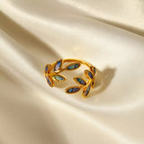 18K Gold-Plated Resin Leaf Bypass Ring - Trendsi - Flyclothing LLC