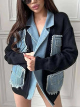 Raw Hem Denim Pocket Patchwork Cardigan - Trendsi - Flyclothing LLC