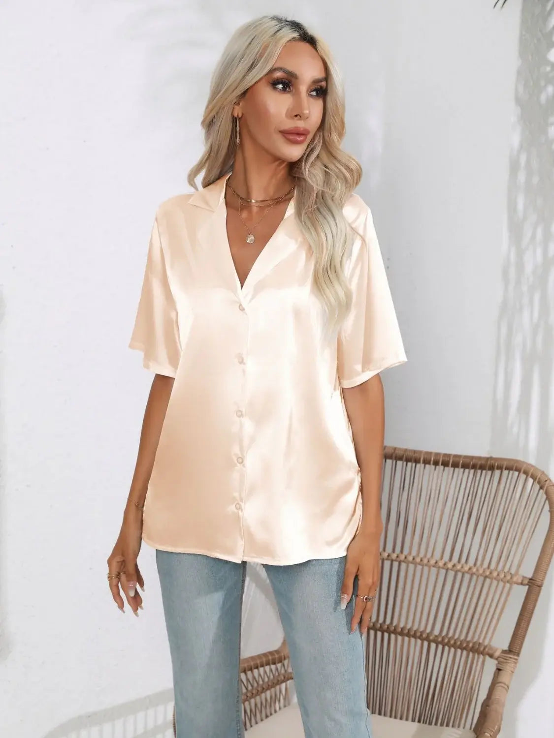 Button Down Short Sleeve Shirt - Trendsi - Flyclothing LLC