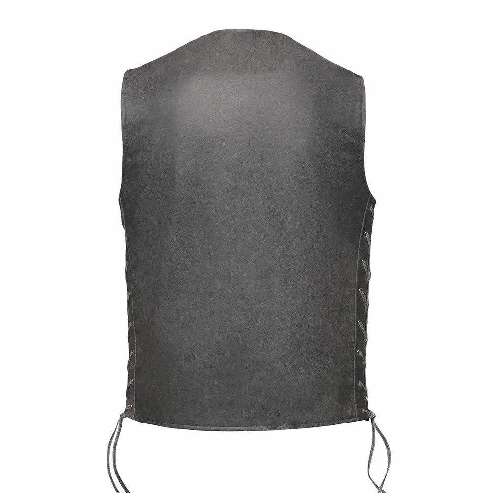Tombstone - Men's Motorcycle Leather Vest (Gray) - Unik Just for Bikers - Flyclothing LLC