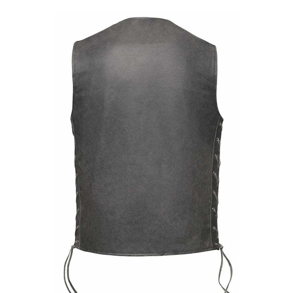 Tombstone - Mens Gray Leather Vest - Unik Just for Bikers - Flyclothing LLC