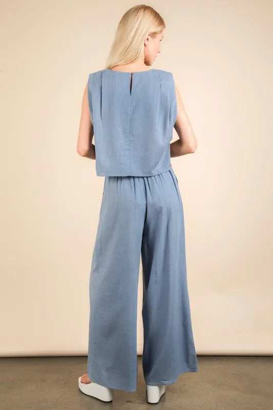 VERY J Solid Woven Top & Pants Set - Trendsi - Flyclothing LLC
