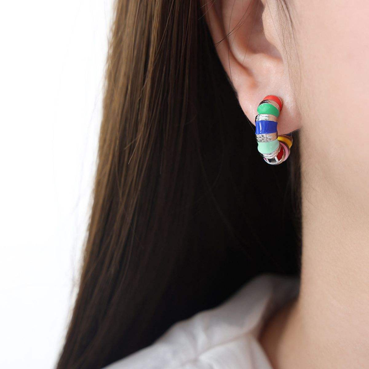 Titanium Steel Enamel Hoop Earrings - Trendsi - Flyclothing LLC