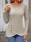 Decorative Button Round Neck Long Sleeve T-Shirt - Trendsi - Flyclothing LLC