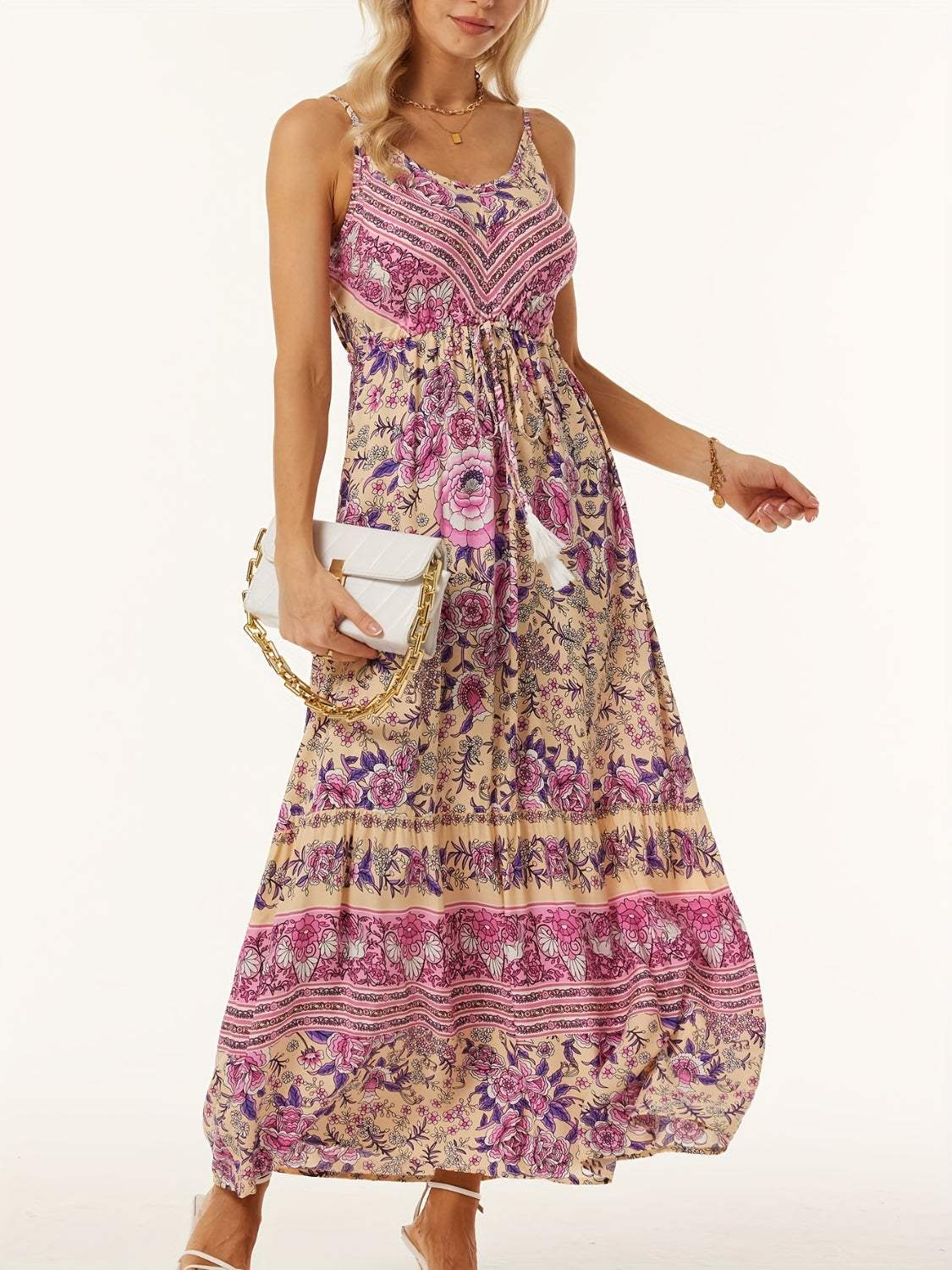 Printed Scoop Neck Midi Cami Dress - Trendsi - Flyclothing LLC
