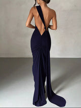 Backless One-Shoulder Ruched Bodycon Maxi Dress - Trendsi - Flyclothing LLC