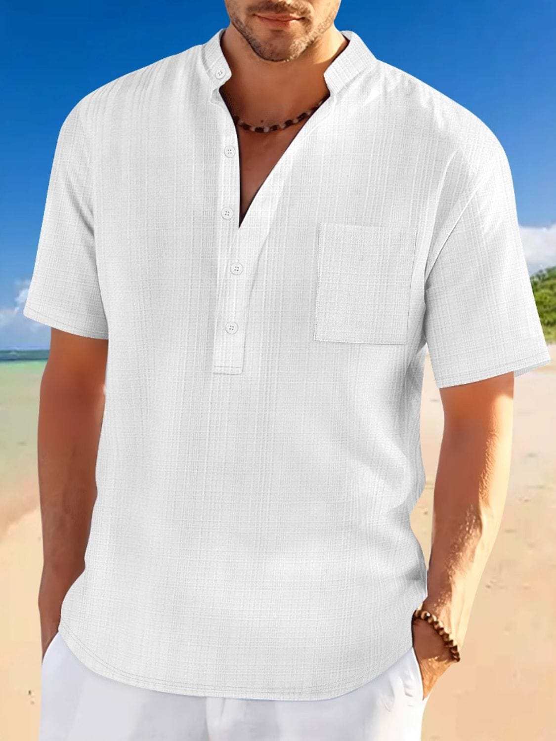 Men's Full Size Half Button Short Sleeve Polo Plus Size - Trendsi - Flyclothing LLC