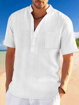 Men's Full Size Half Button Short Sleeve Polo Plus Size - Trendsi - Flyclothing LLC