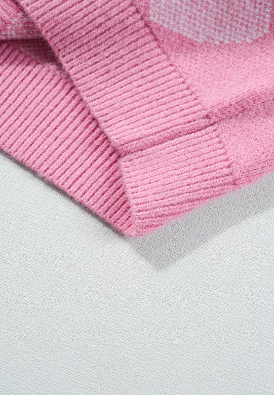 Pearl Trim Heart Round Neck Long Sleeve Sweater - Trendsi