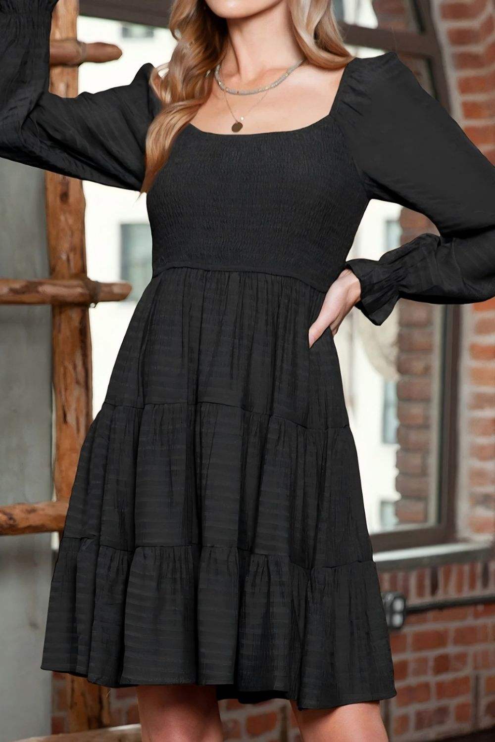 Square Neck Flounce Sleeve Dress - Trendsi - Flyclothing LLC