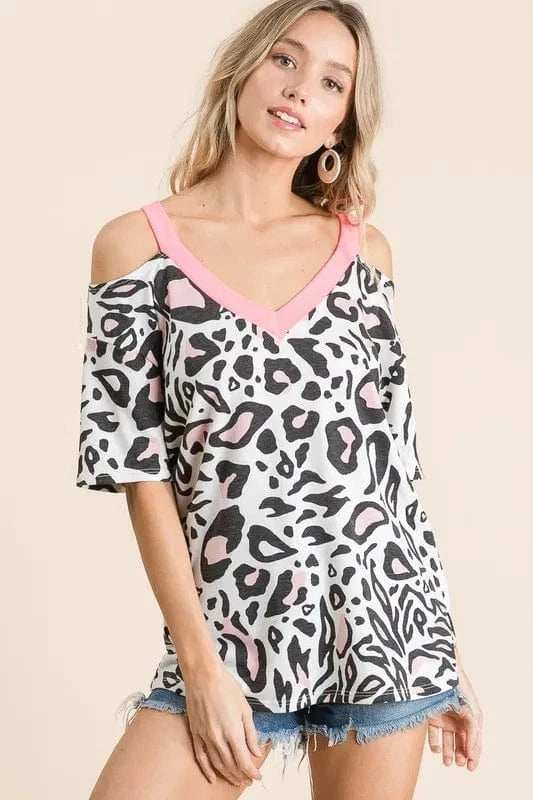 BiBi Leopard Print Top with Shoulder Cut Out - Trendsi - Flyclothing LLC