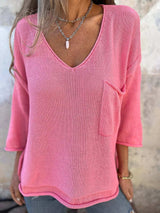 Full Size Casual V-Neck Knit Sweater Plus Size - Trendsi - Flyclothing LLC