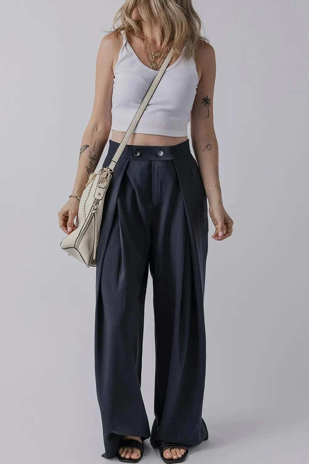 Wide Leg Pants with Pockets - Trendsi - Flyclothing LLC