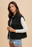 Annie Wear Texture Quilted Snap Down Vest Coat - Trendsi
