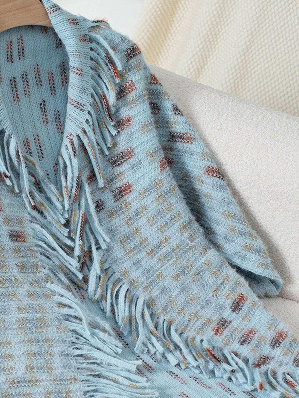 Fringe Open Front Half Sleeve Poncho - Trendsi - Flyclothing LLC