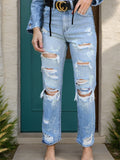 Distressed Straight Jeans with Pockets - Trendsi