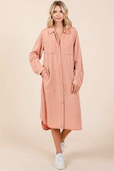 Mittoshop Button Down Long Sleeve Shirt Dress - Trendsi - Flyclothing LLC