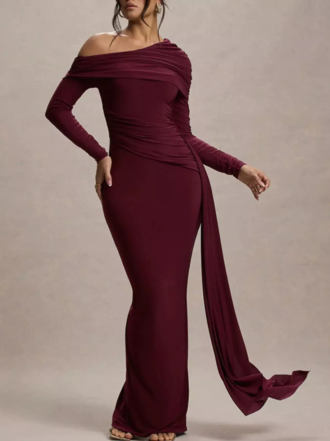 One-Shoulder Ruched Maxi Dress - Trendsi - Flyclothing LLC