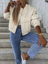 Baseball Collar Dropped Shoulder Jacket - Trendsi - Flyclothing LLC