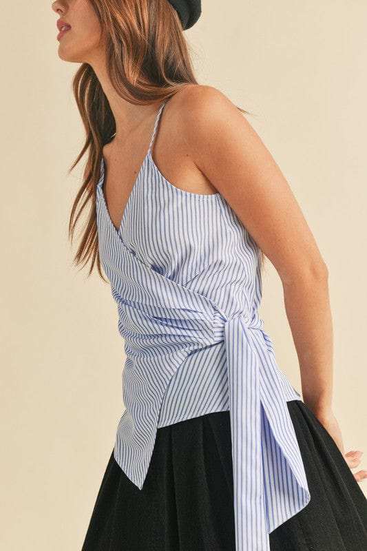 Aemi + Co Side Knotted Surplice Striped Cami - Trendsi - Flyclothing LLC