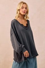 BiBi Mineral Washed French Terry Oversized Sweatshirt - Trendsi - Flyclothing LLC