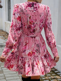 Devine Ruffled Printed Surplice Long Sleeve Mini Dress - Trendsi