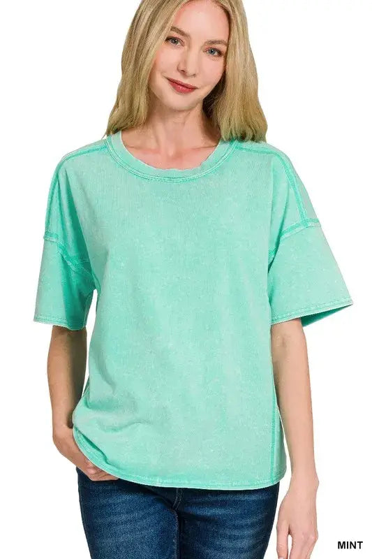 Zenana Acid Washed Short Sleeve Tee & Shorts Set - Trendsi - Flyclothing LLC