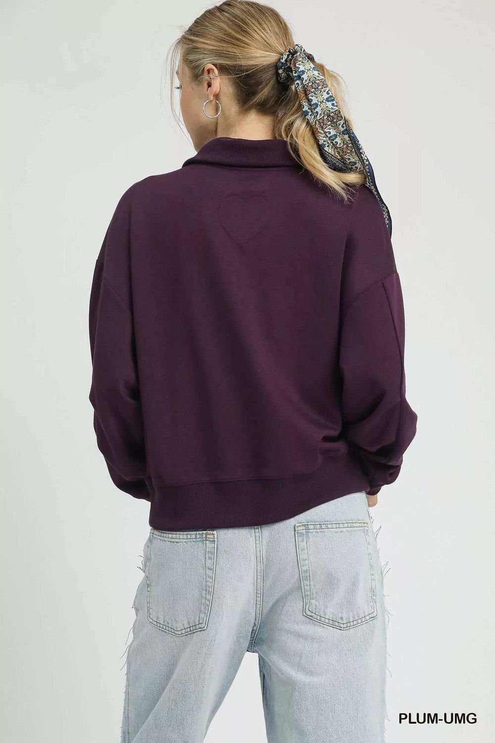 Umgee Half Zip Drop Shoulder Sweatshirt - Trendsi - Flyclothing LLC
