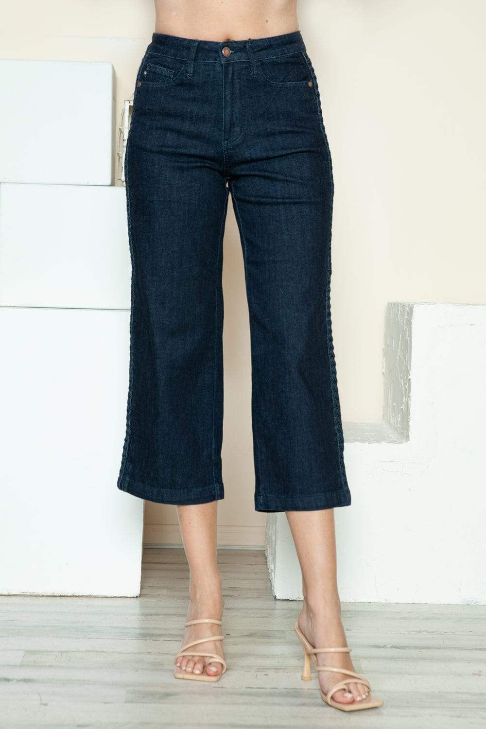 Judy Blue Full Size Side Seam Braid Detail Crop Wide Leg Jeans - Trendsi - Flyclothing LLC