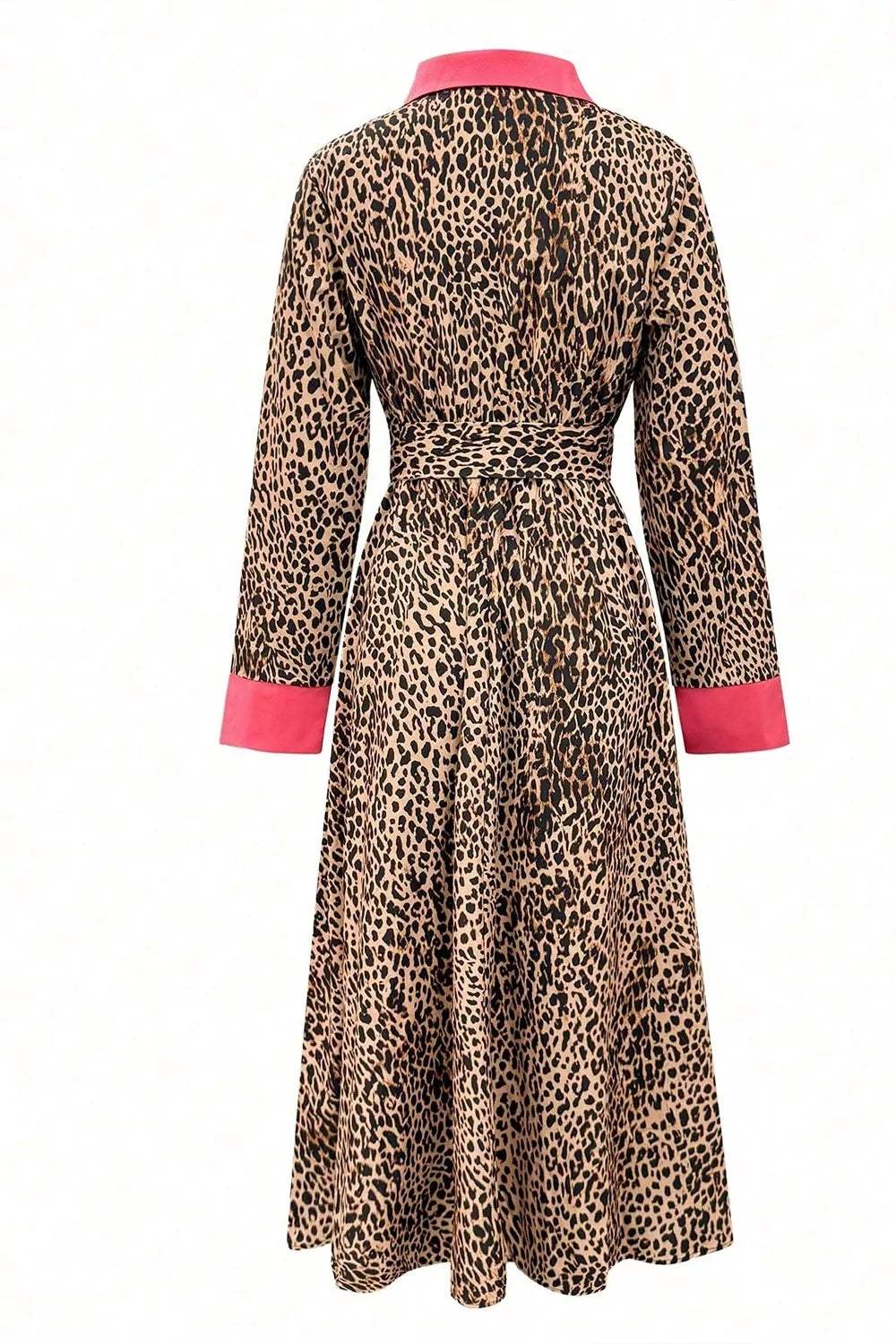 Leopard Print Belted Maxi Shirt Dress - Trendsi - Flyclothing LLC